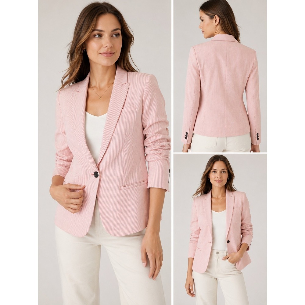 NWT Banana Republic Classic Fit Blazer Women's 0 Pink White Pinstripe Jacket